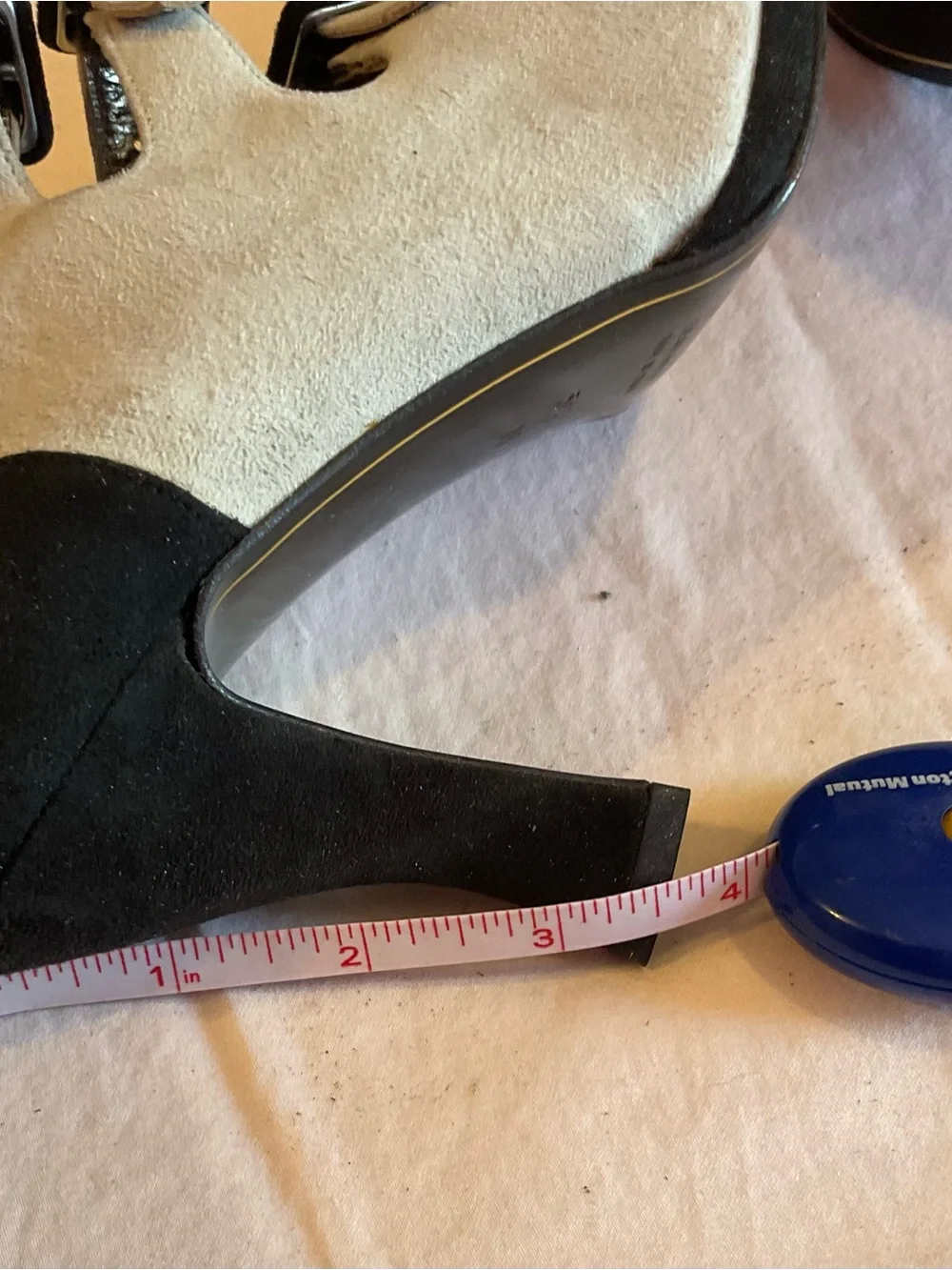 Anne Klein Vintage Grey & Black Cap-Toe Triple Buckle Heeled Booties